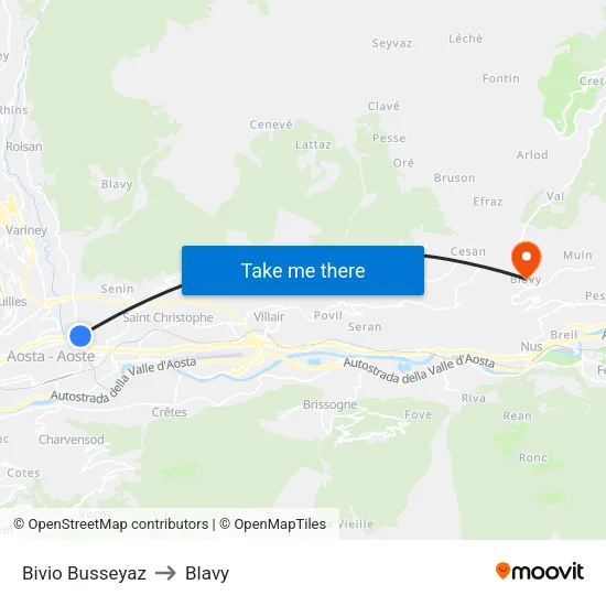 Busseyaz Junction to Blavy map