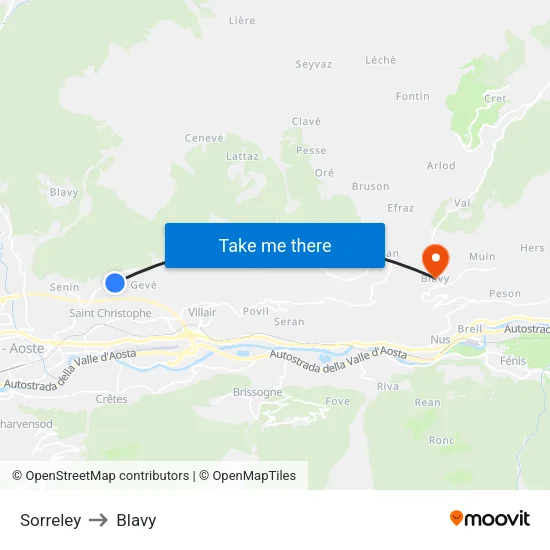 Sorreley to Blavy map