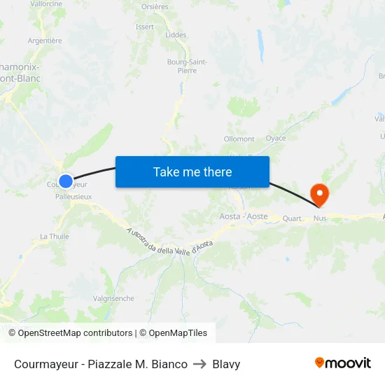 Courmayeur - Mont Blanc Square to Blavy map