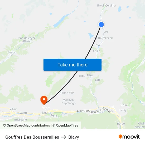 Bousserailles Gorge to Blavy map