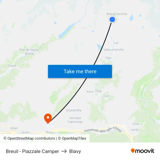 Cervinia Carabinieri to Blavy map