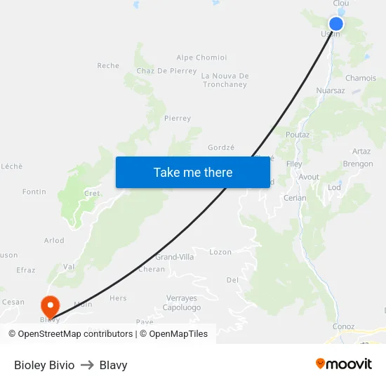 Bioley Junction to Blavy map