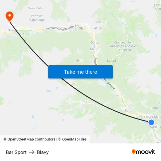 Sports Bar to Blavy map
