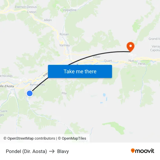 Pondel (Aosta Direction) to Blavy map