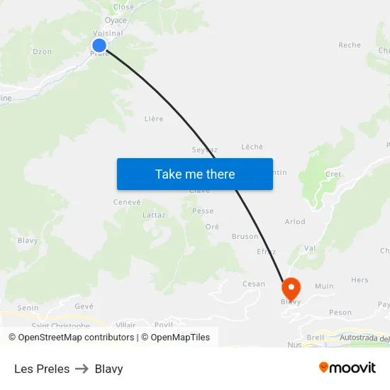 Les Preles to Blavy map