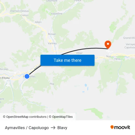 Aymavilles Center to Blavy map