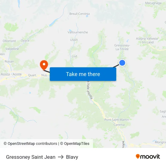 Gressoney Saint Jean to Blavy map