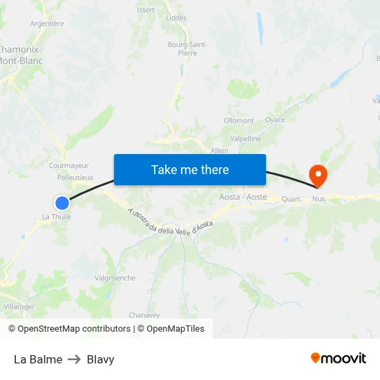 La Balme to Blavy map