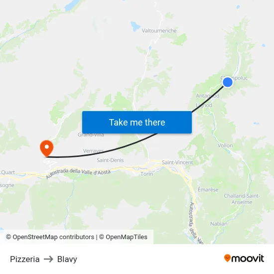 Pizzeria to Blavy map