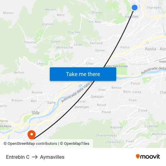 Entrebin C to Aymavilles map