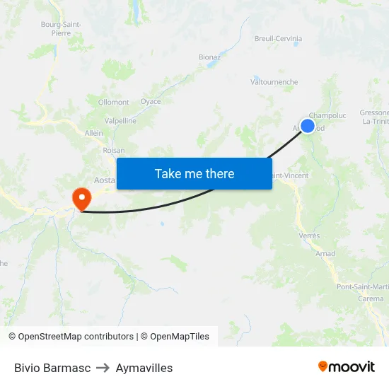Bivio Barmasc to Aymavilles map