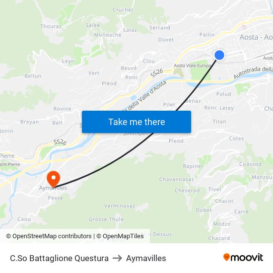 C.So Battaglione Questura to Aymavilles map