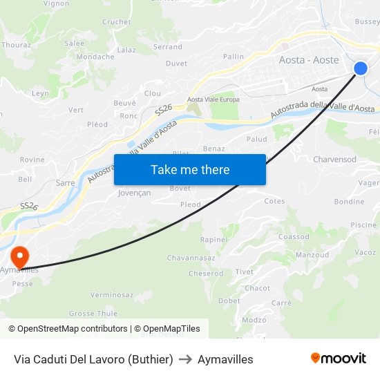 Via Caduti Del Lavoro (Buthier) to Aymavilles map