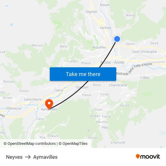 Neyves to Aymavilles map