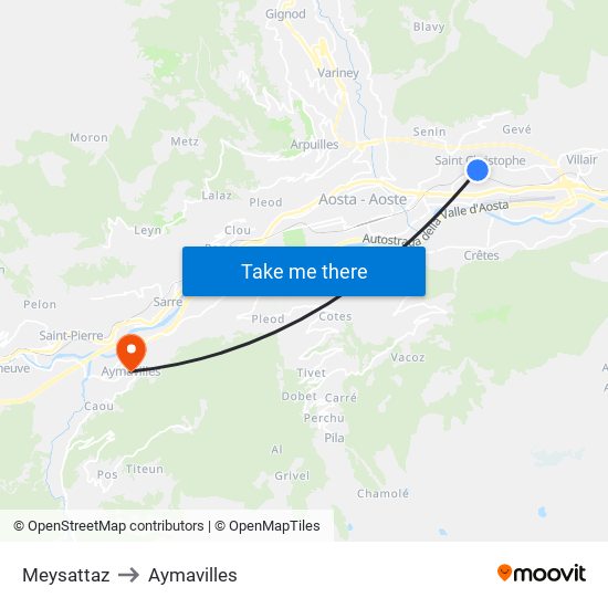 Meysattaz to Aymavilles map