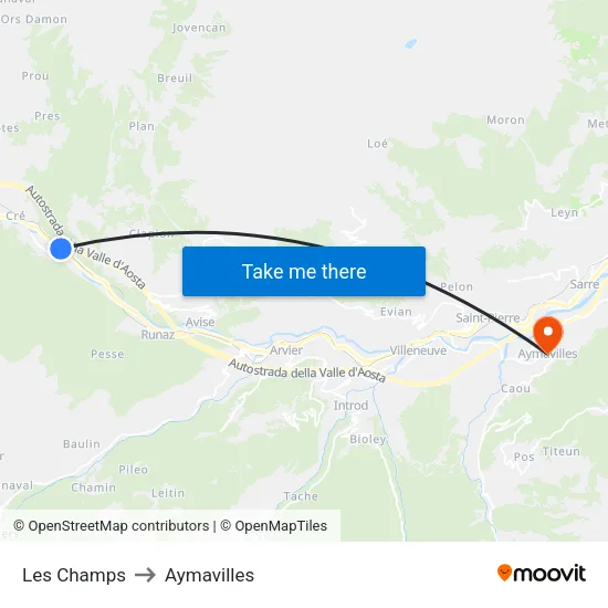 Les Champs to Aymavilles map