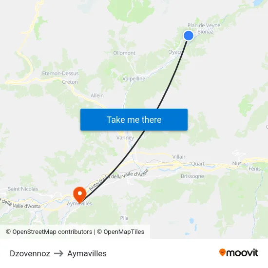 Dzovennoz to Aymavilles map