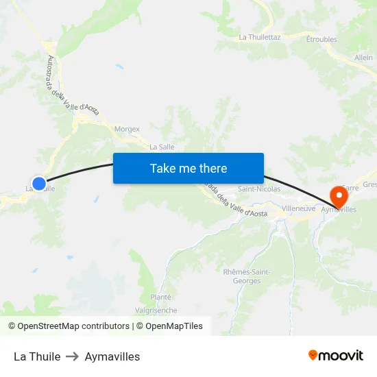 La Thuile to Aymavilles map