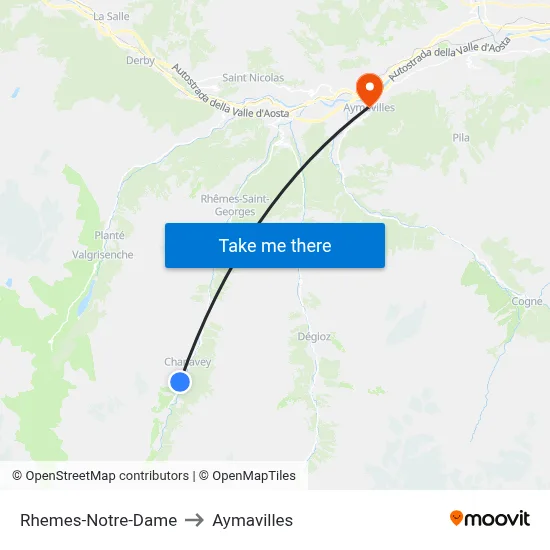 Rhemes-Notre-Dame to Aymavilles map