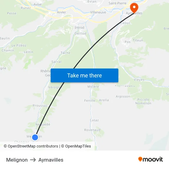 Melignon to Aymavilles map