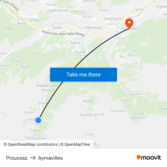 Proussaz to Aymavilles map