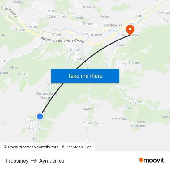 Frassiney to Aymavilles map