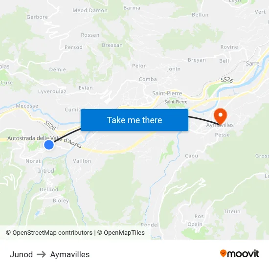 Junod to Aymavilles map