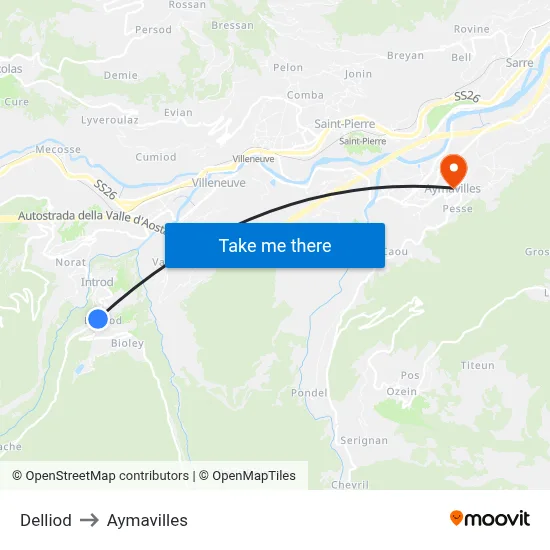 Delliod to Aymavilles map