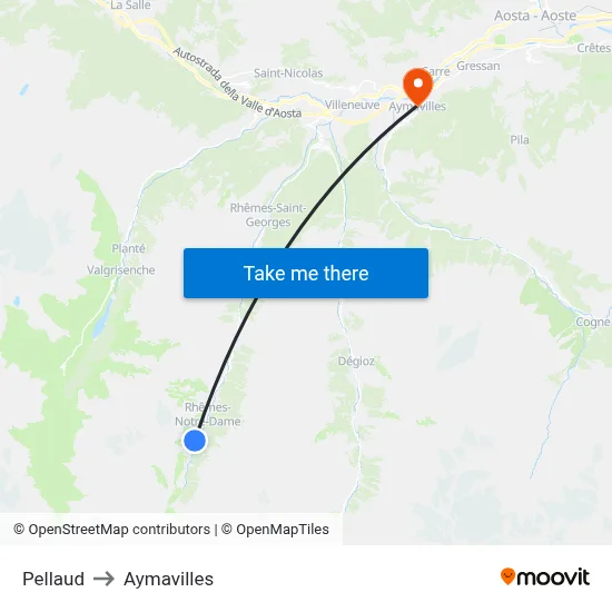 Pellaud to Aymavilles map