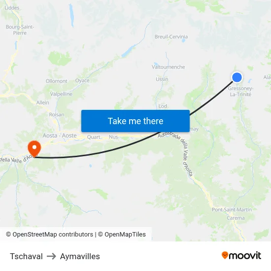 Tschaval to Aymavilles map