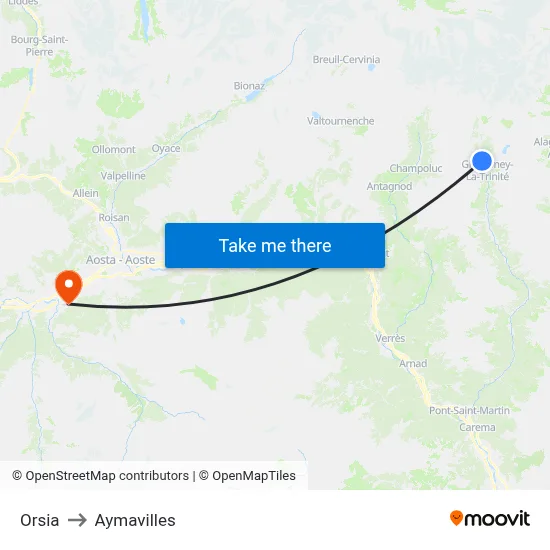 Orsia to Aymavilles map