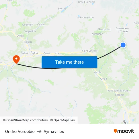 Lower Verdebio to Aymavilles map