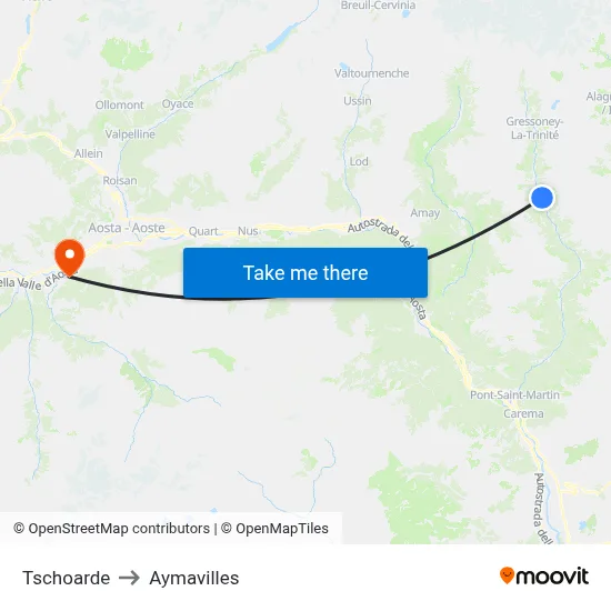 Tschoarde to Aymavilles map