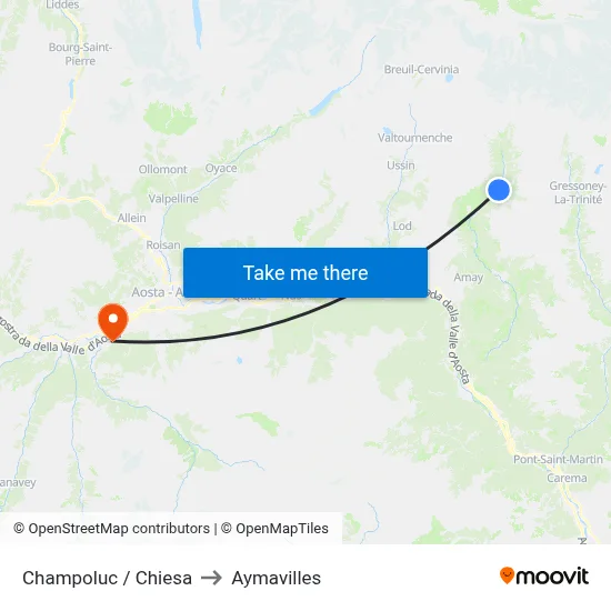 Champoluc / Church to Aymavilles map