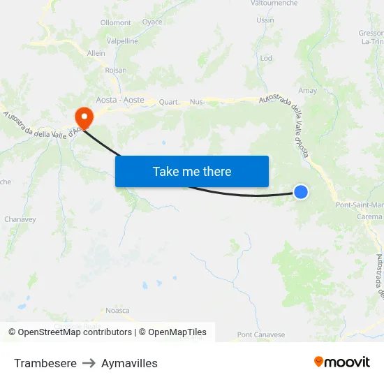 Trambesere to Aymavilles map