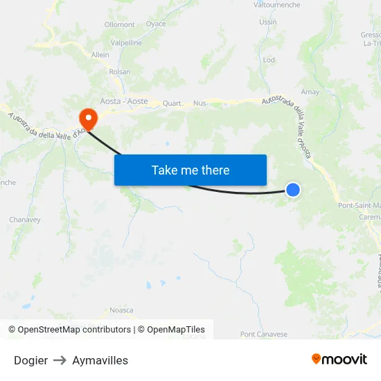 Dogier to Aymavilles map