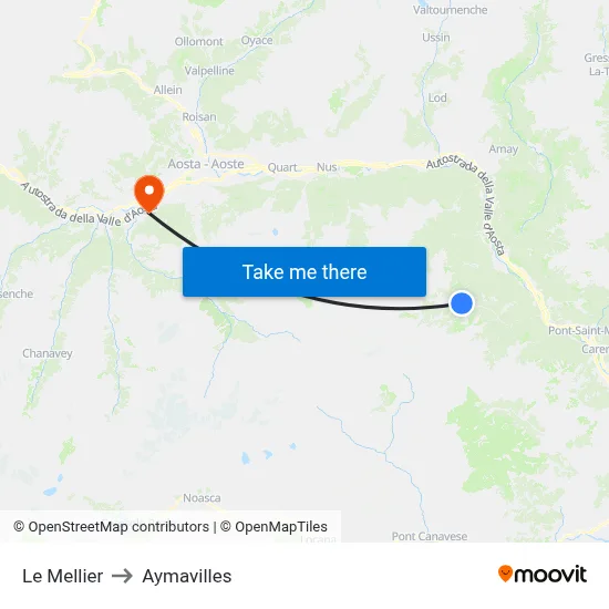 Le Mellier to Aymavilles map