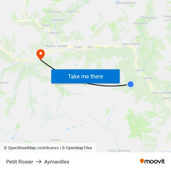 Petit Rosier to Aymavilles map