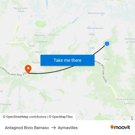 Antagnod Barnasc Junction to Aymavilles map