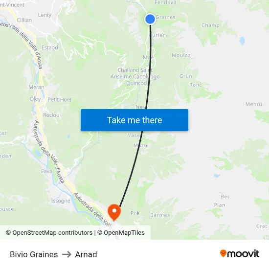 Graines Junction to Arnad map
