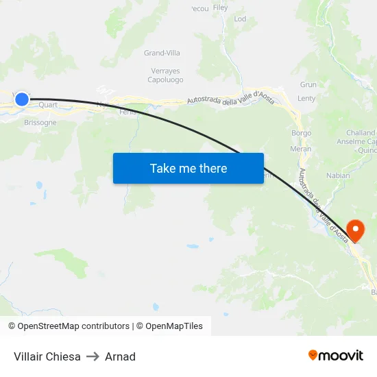 Villair Church to Arnad map