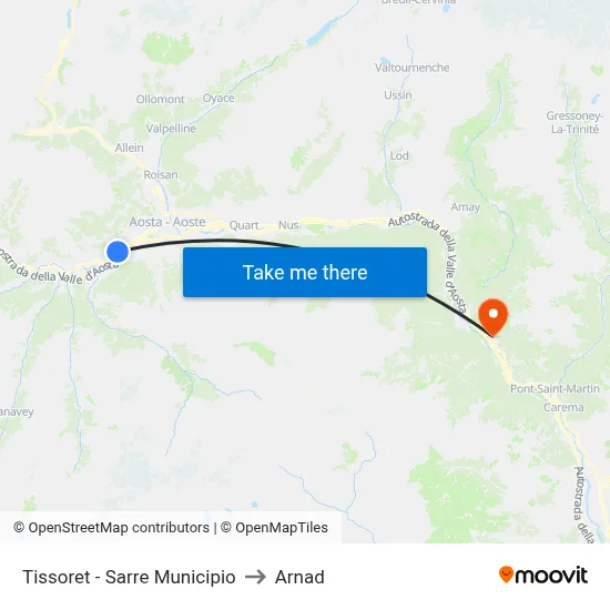 Tissoret - Sarre Town Hall to Arnad map