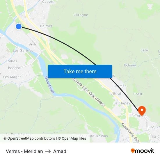 Verres - Meridian to Arnad map