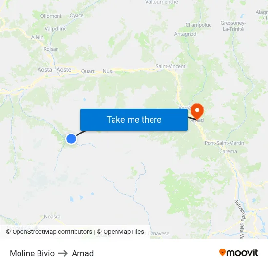 Moline Bivio to Arnad map