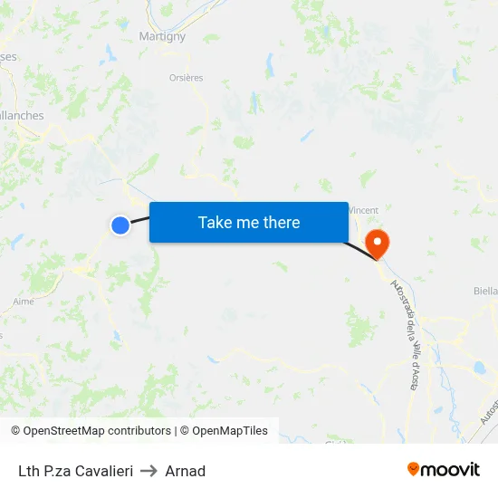 Lth P.za Cavalieri to Arnad map