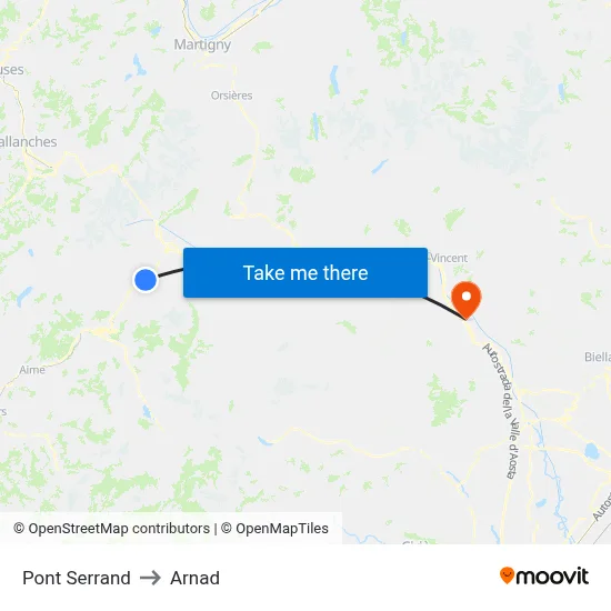 Pont Serrand to Arnad map
