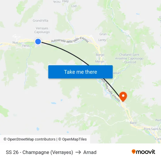 Highway 26 - Champagne (Verrayes) to Arnad map