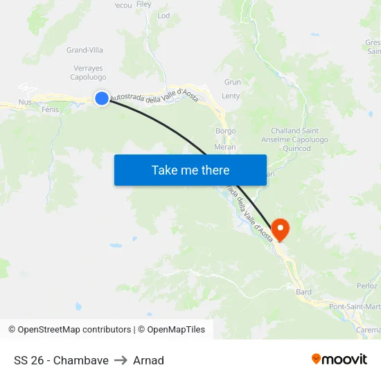 Highway 26 - Chambave to Arnad map
