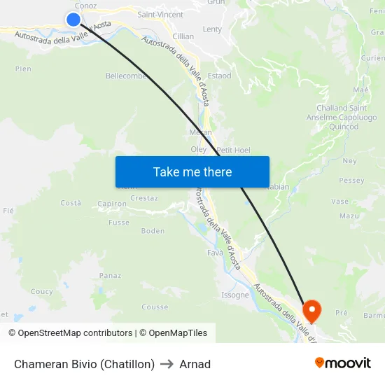 Chameran Bivio (Chatillon) to Arnad map
