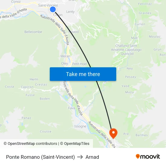 Roman Bridge (Saint-Vincent) to Arnad map